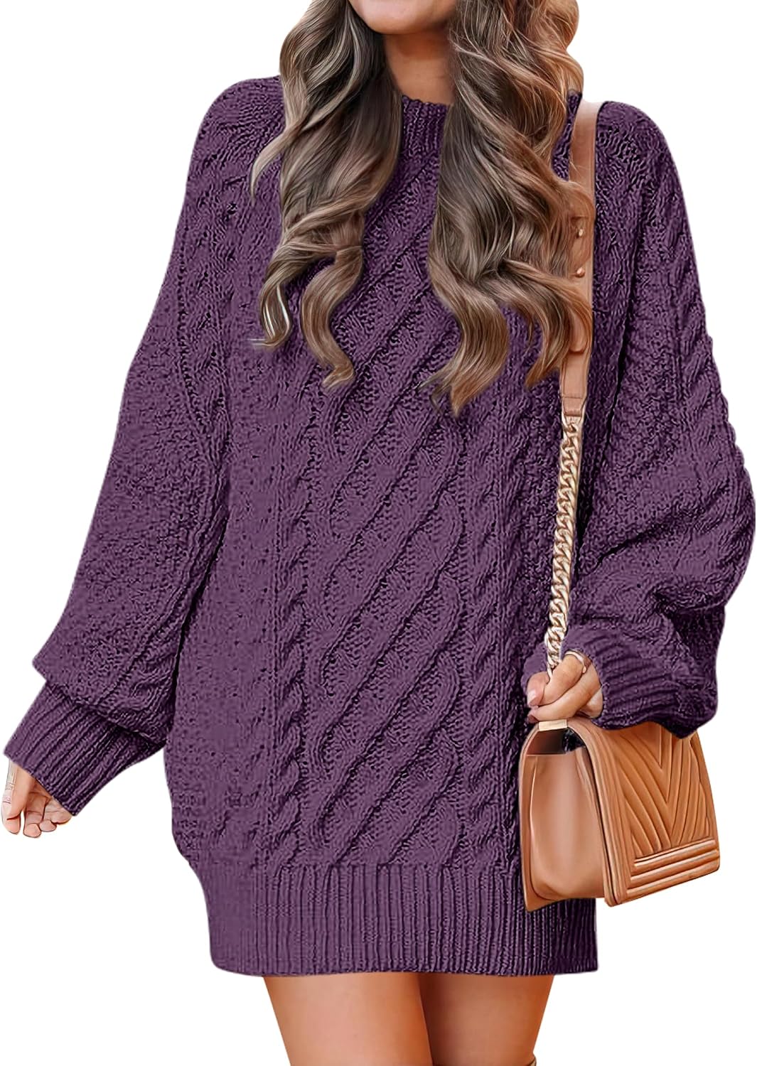 ANRABESS Sweater Dress for Women Oversized Cable Knit Fall Long Sleeve | Chunky Cozy Warm，Cute Classic Pullover，Mini Length Short Dress for Leggings，2026 Fall Outfits，Travel Vacation Winter Clothes