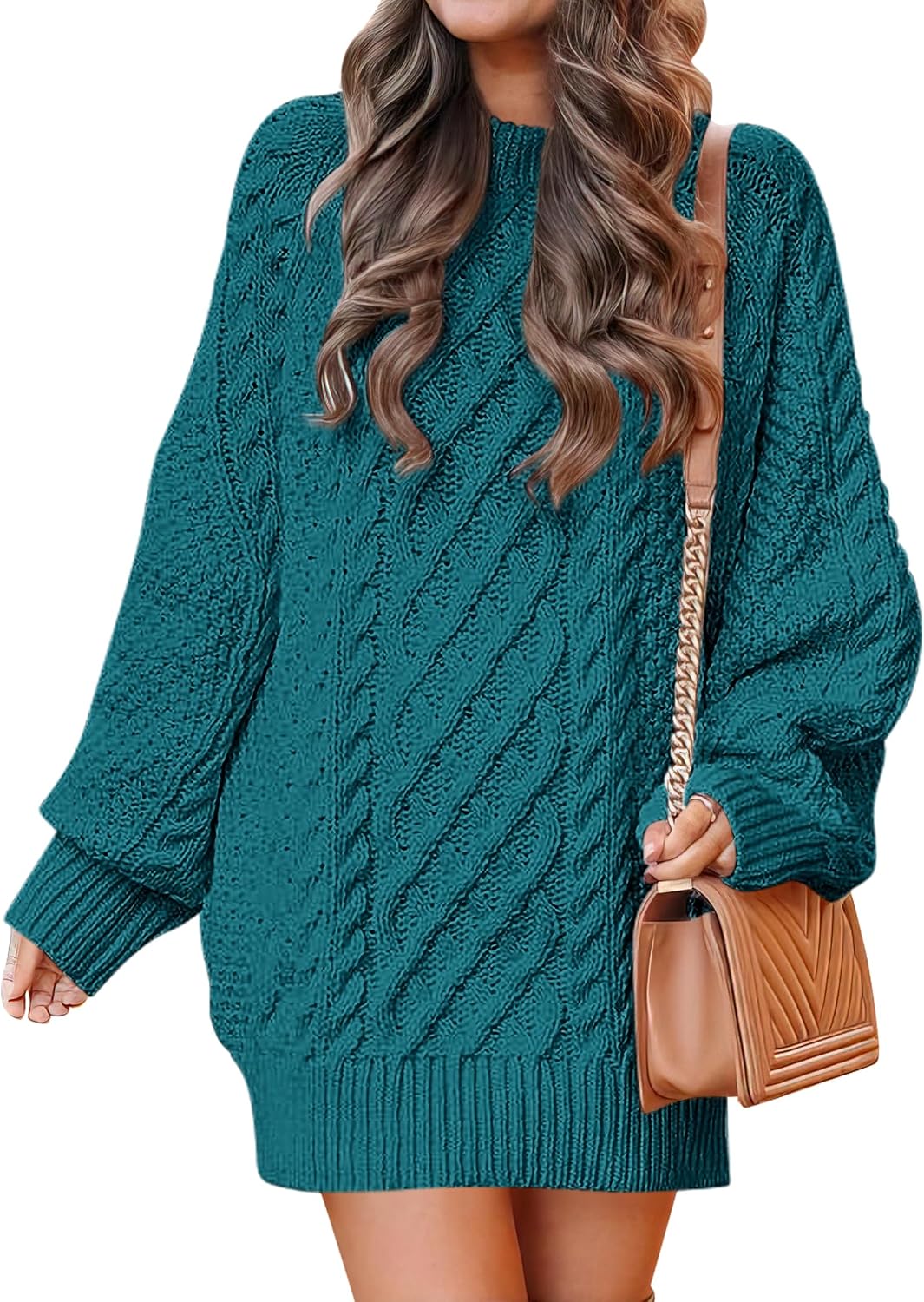 ANRABESS Sweater Dress for Women Oversized Cable Knit Fall Long Sleeve | Chunky Cozy Warm，Cute Classic Pullover，Mini Length Short Dress for Leggings，2026 Fall Outfits，Travel Vacation Winter Clothes