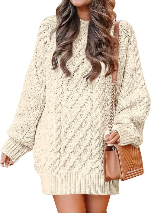 ANRABESS Sweater Dress for Women Oversized Cable Knit Fall Long Sleeve | Chunky Cozy Warm，Cute Classic Pullover，Mini Length Short Dress for Leggings，2026 Fall Outfits，Travel Vacation Winter Clothes