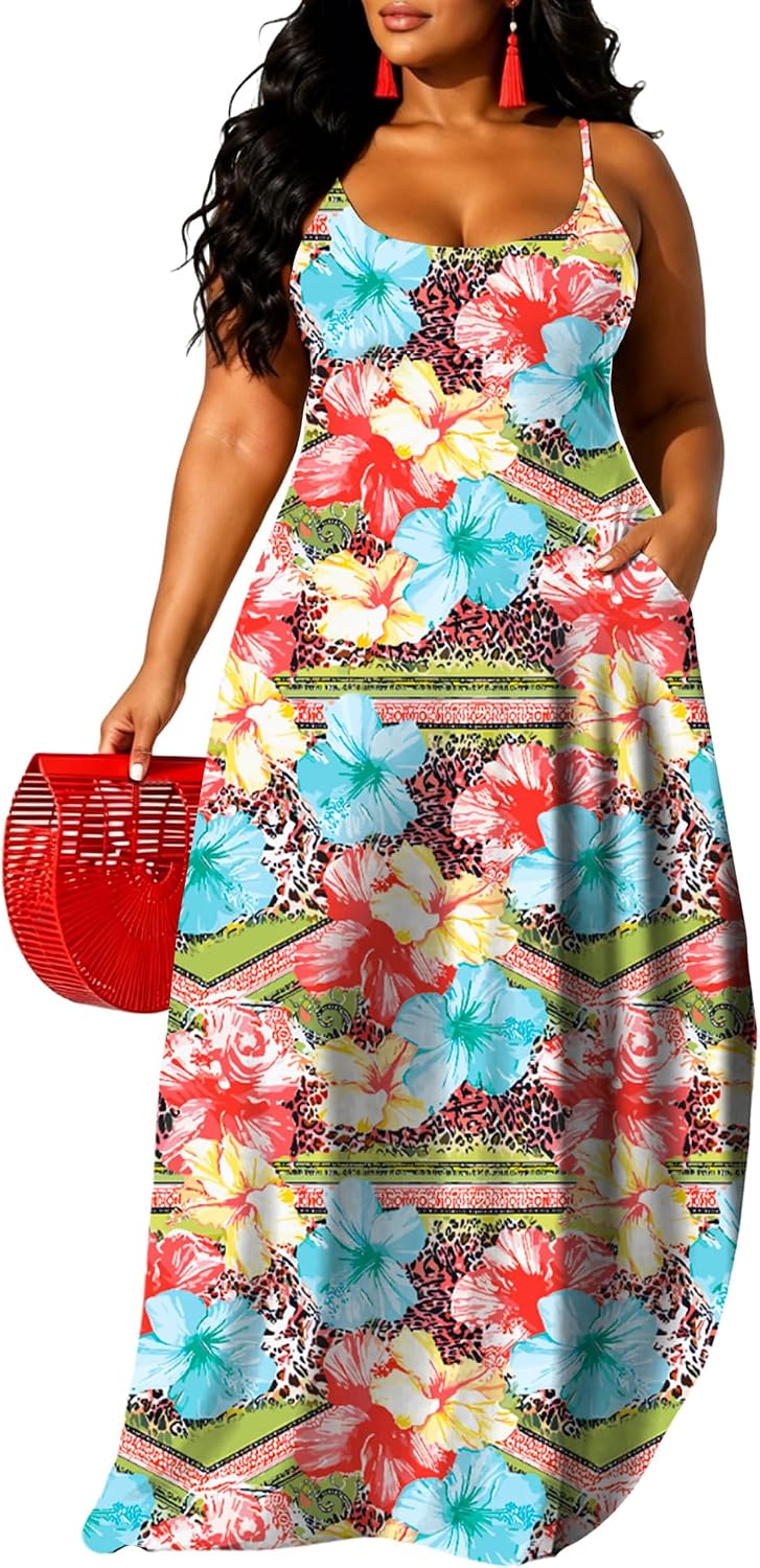 UOUA Hawaiian Dresses Women Plus Size Luau Party Sundress Summer Maxi Tropical Boho Beach Dress