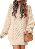 ANRABESS Sweater Dress for Women Oversized Cable Knit Fall Long Sleeve | Chunky Cozy Warm，Cute Classic Pullover，Mini Length Short Dress for Leggings，2026 Fall Outfits，Travel Vacation Winter Clothes