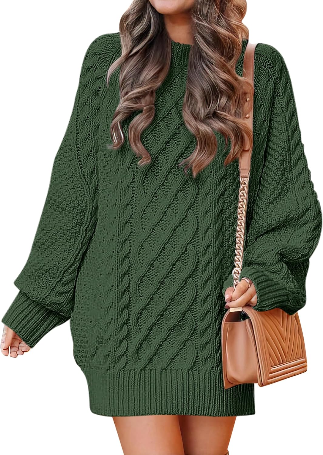 ANRABESS Sweater Dress for Women Oversized Cable Knit Fall Long Sleeve | Chunky Cozy Warm，Cute Classic Pullover，Mini Length Short Dress for Leggings，2026 Fall Outfits，Travel Vacation Winter Clothes