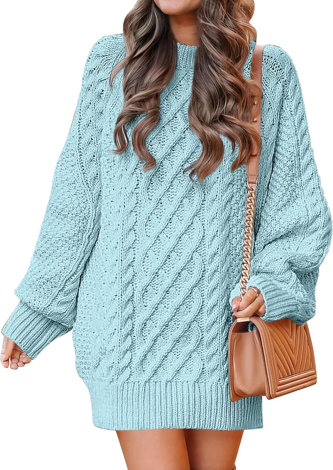 ANRABESS Sweater Dress for Women Oversized Cable Knit Fall Long Sleeve | Chunky Cozy Warm，Cute Classic Pullover，Mini Length Short Dress for Leggings，2026 Fall Outfits，Travel Vacation Winter Clothes