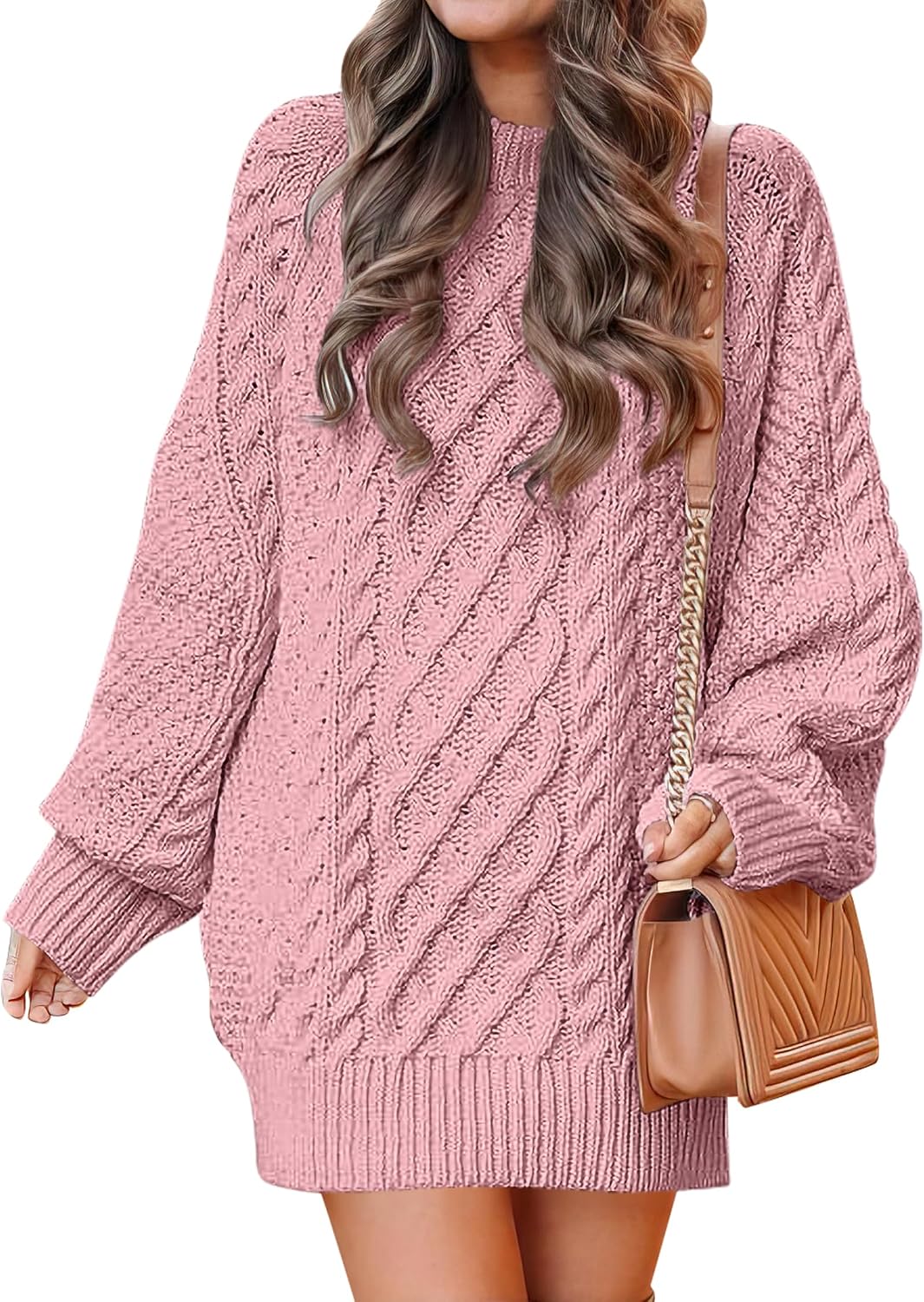 ANRABESS Sweater Dress for Women Oversized Cable Knit Fall Long Sleeve | Chunky Cozy Warm，Cute Classic Pullover，Mini Length Short Dress for Leggings，2026 Fall Outfits，Travel Vacation Winter Clothes