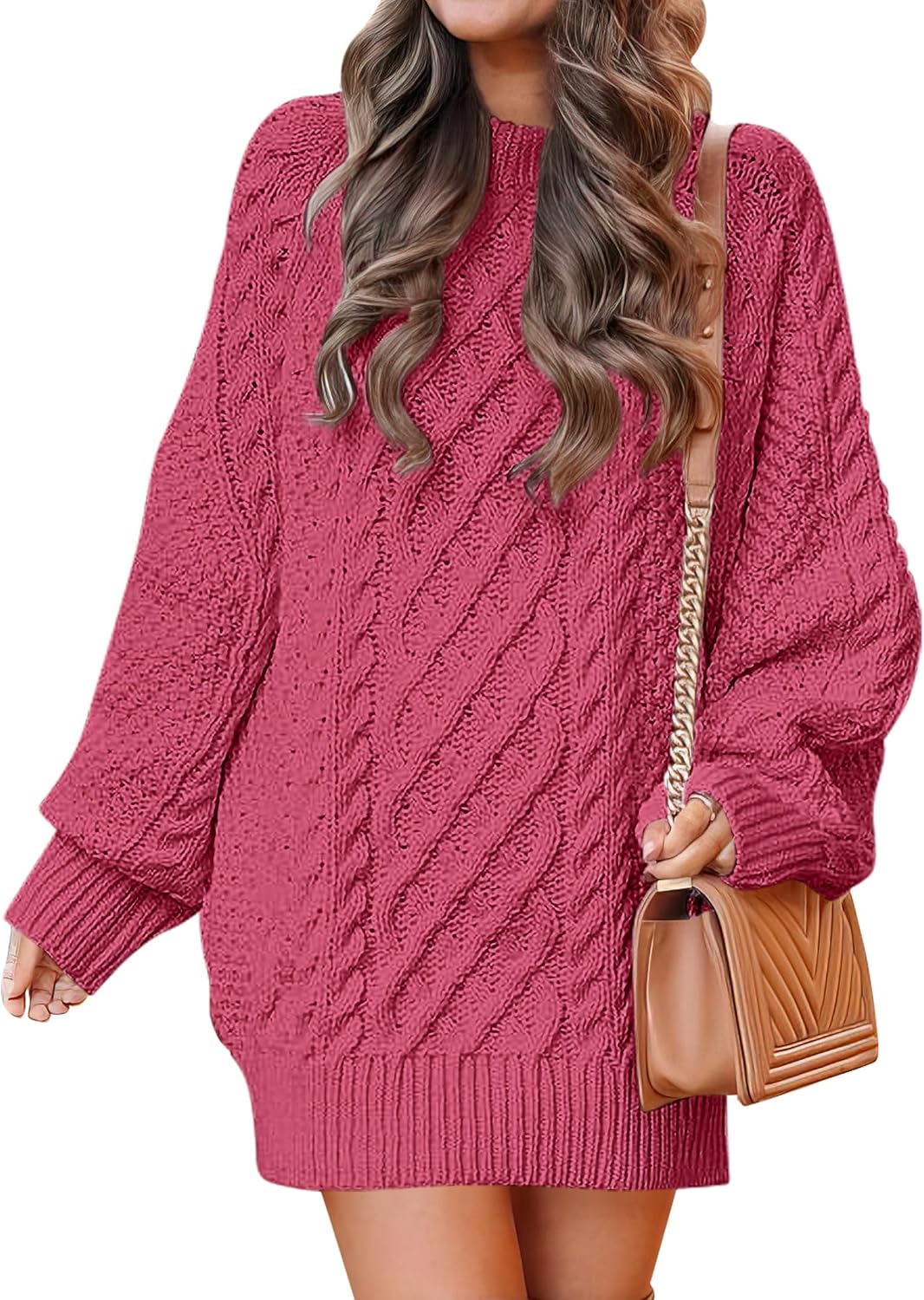 ANRABESS Sweater Dress for Women Oversized Cable Knit Fall Long Sleeve | Chunky Cozy Warm，Cute Classic Pullover，Mini Length Short Dress for Leggings，2026 Fall Outfits，Travel Vacation Winter Clothes
